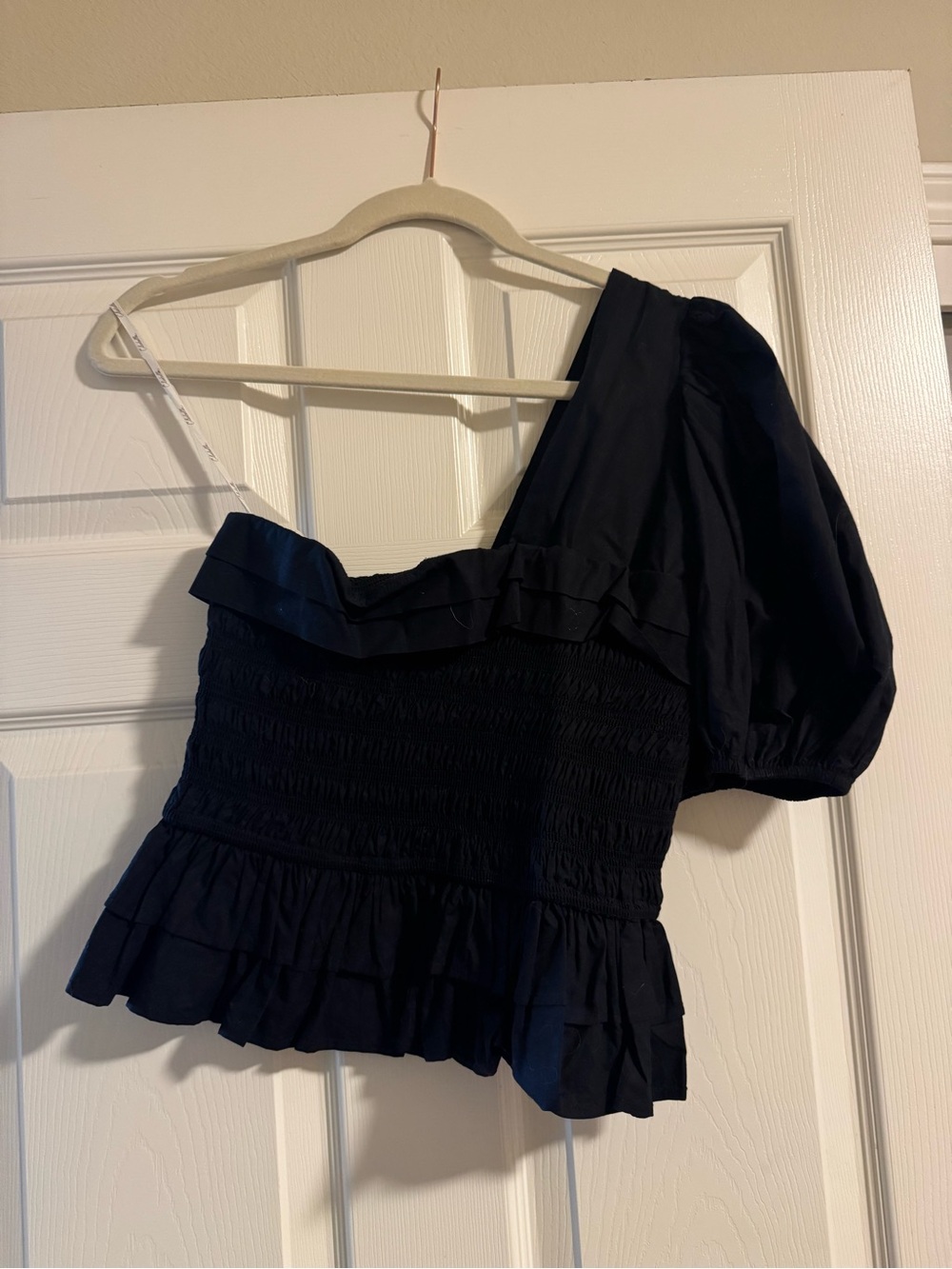 Women's One-Shoulder Poplin Ruffle Top - Picture 4 of 6